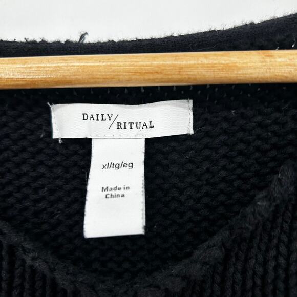 Daily Ritual Boxy Crewneck Knit Cotton Sweater Women's XL Black - Picture 4 of 6
